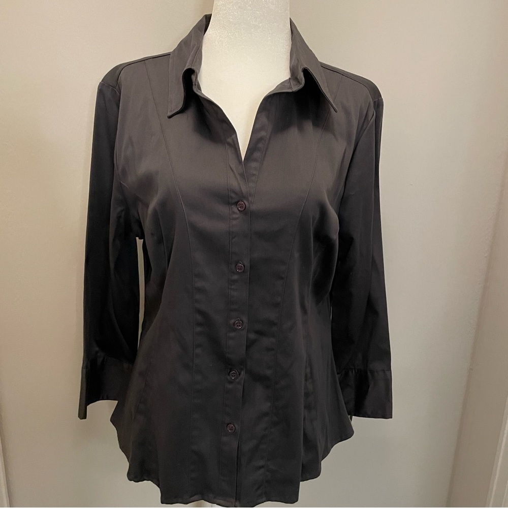 NWT Apt. 9 3/4 Sleeve Gray Fitted Button Up Shirt Women’s Size LP